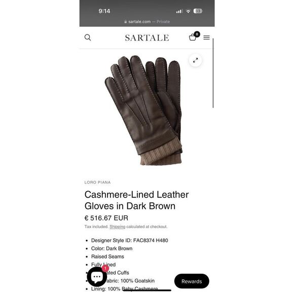 LORO PIANA  Cashmere-Lined Leather Gloves in Dark Brown - Picture 1 of 10